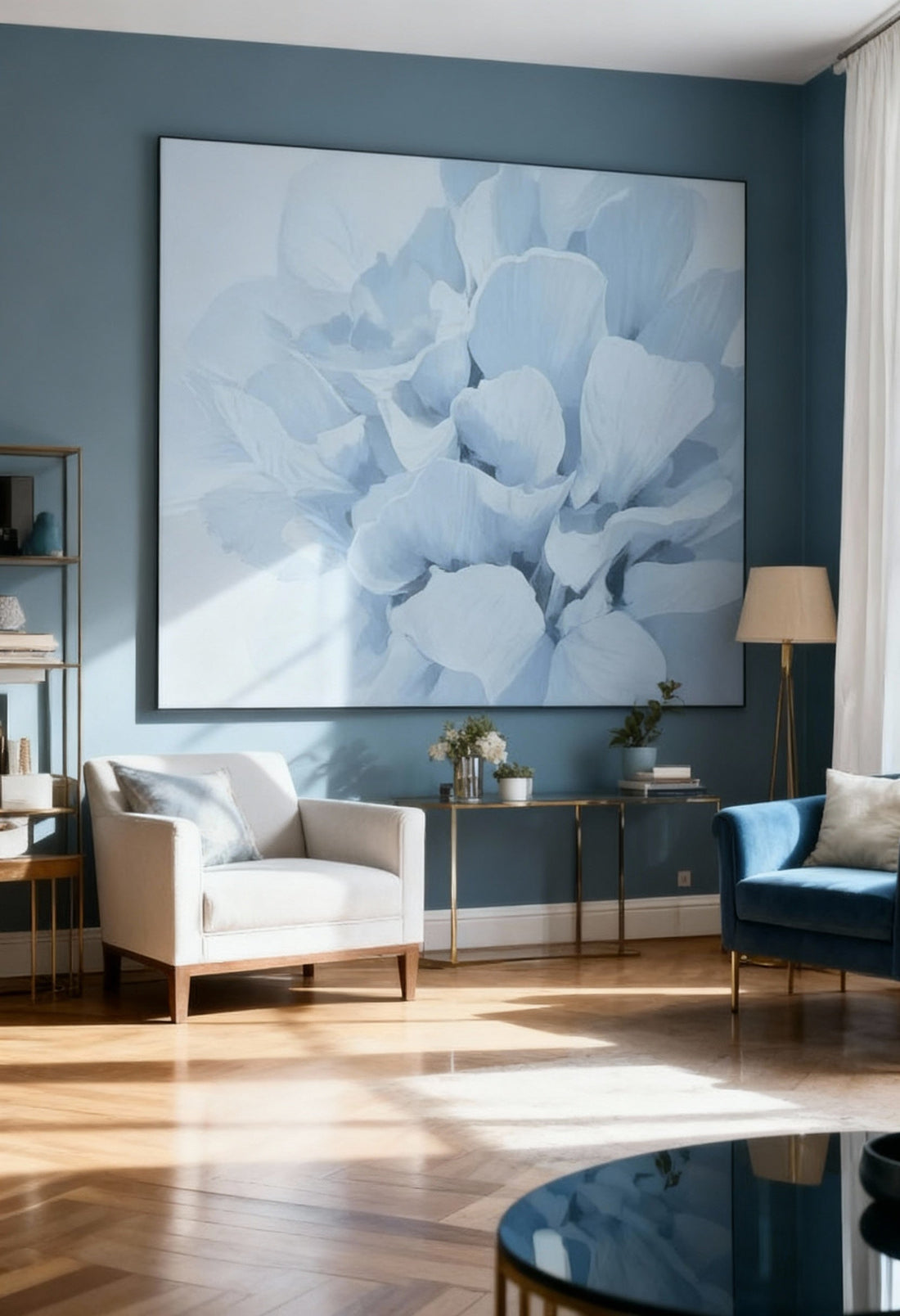 Wohnzimmer XXL Wandbild blau