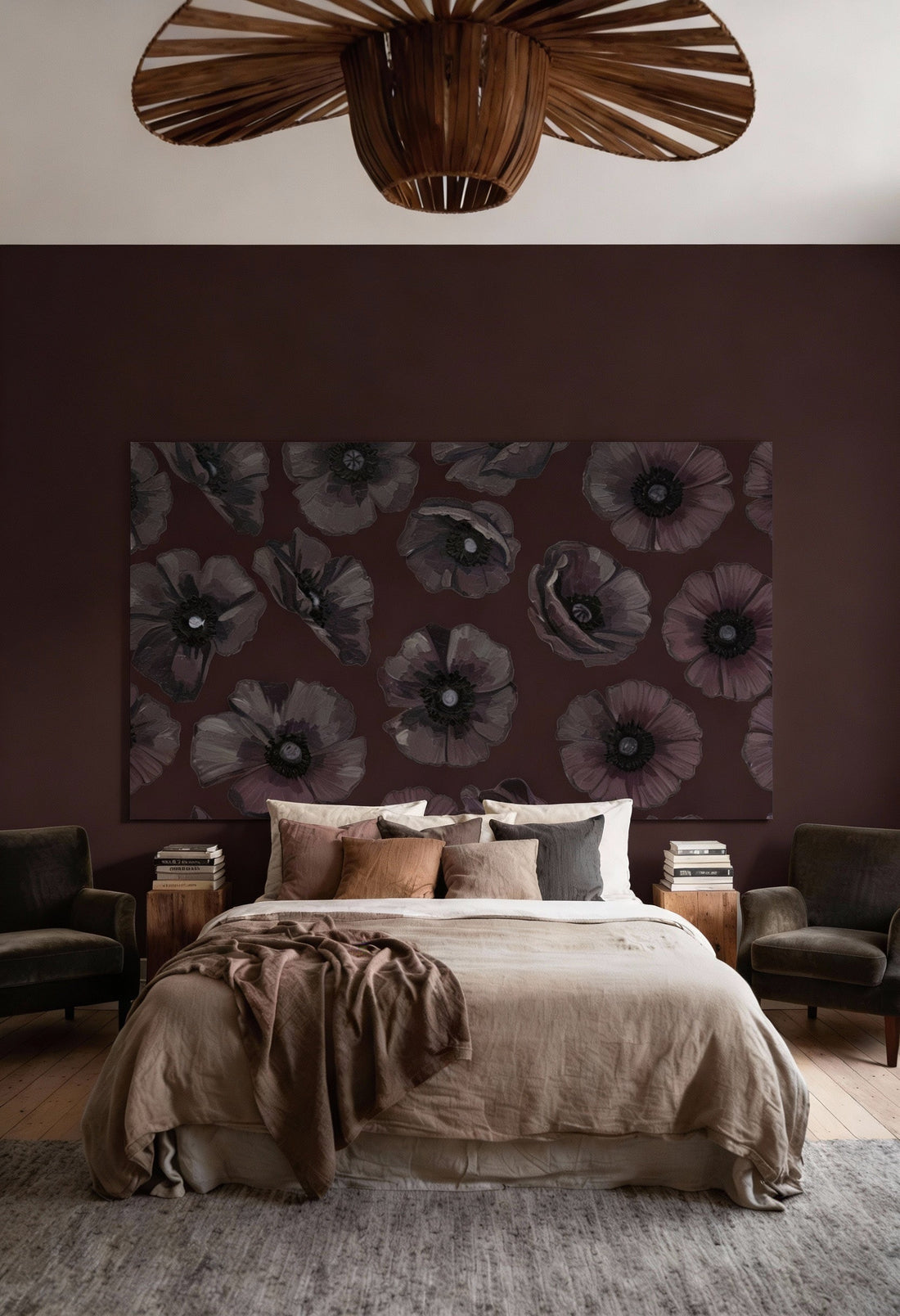 Schlafzimmer Wand mit Wandbild von ama walls modern in braun mit Blumen