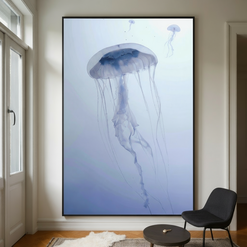 Wohnzimmer XXL Wandbild Qualle blau