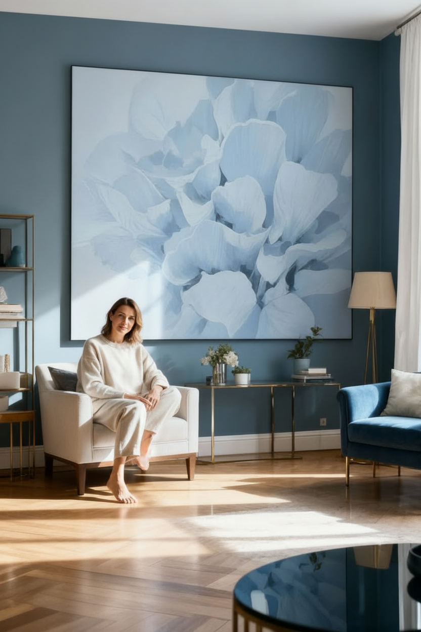 Wohnzimmer XXL Wandbild blau