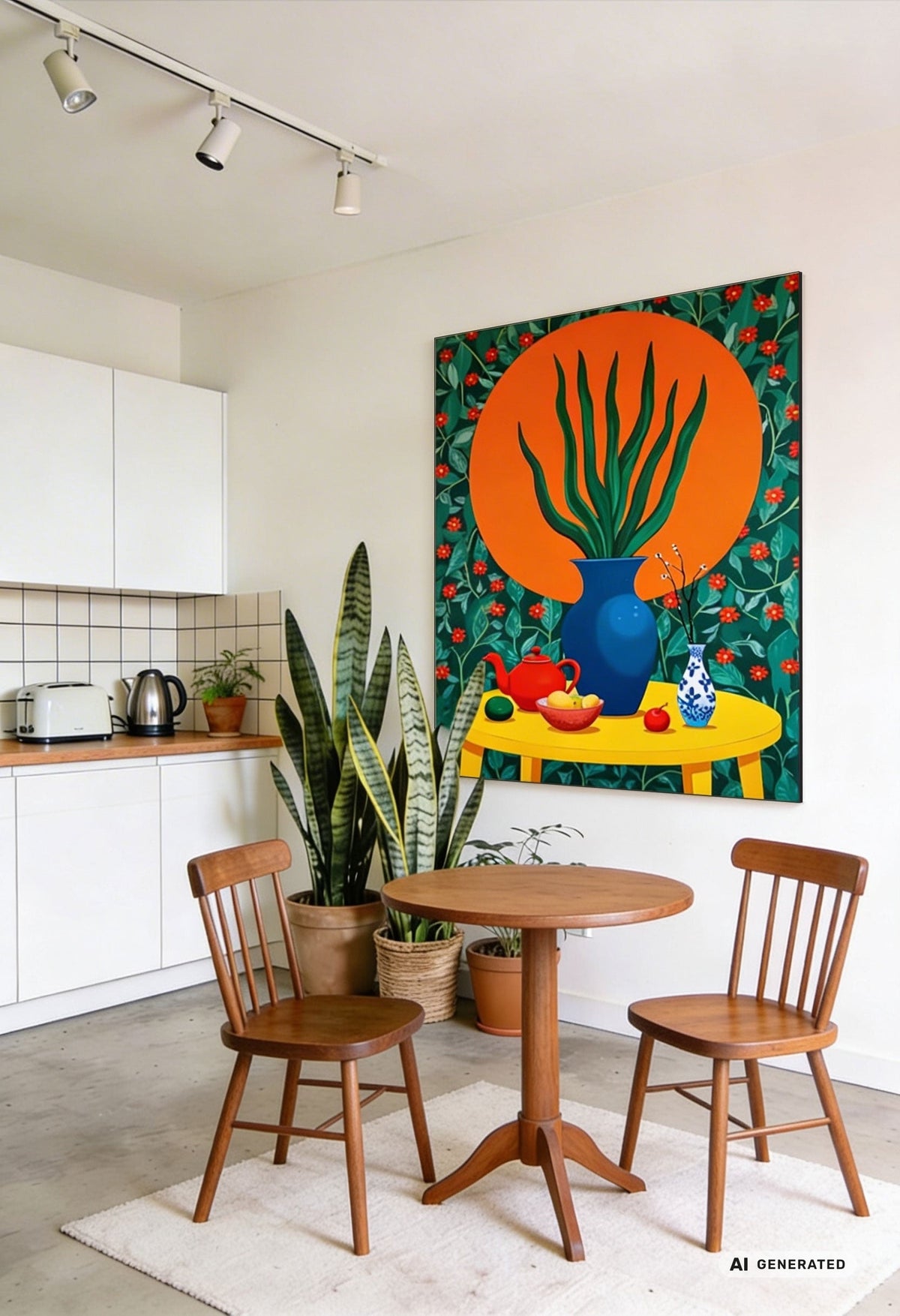 Tea with Kahlo – Stillleben Wandbild mit Vase & Teekanne – AI GENERATED / KI-GENERIERT