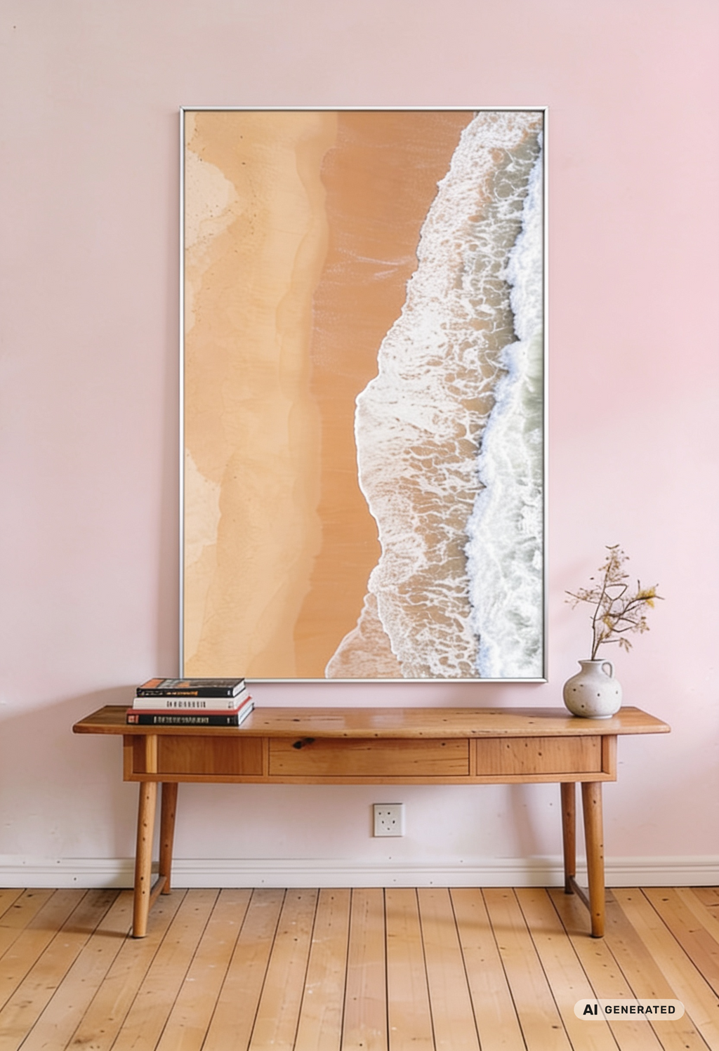 Strandlinie – Strand Wandbild mit Meer und Wellen von oben – AI GENERATED / KI-GENERIERT