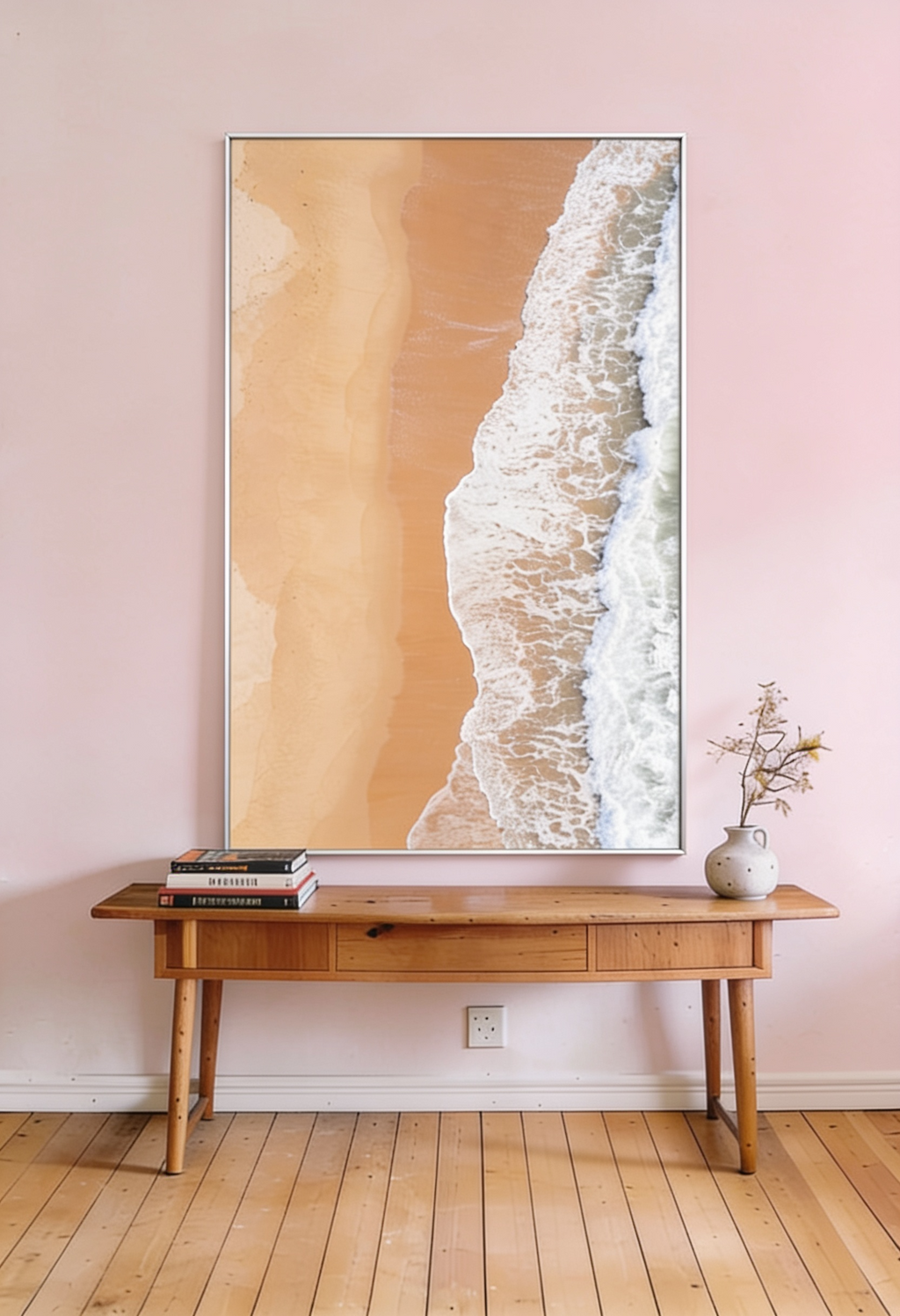 Strandlinie – Strand Wandbild mit Meer und Wellen von oben