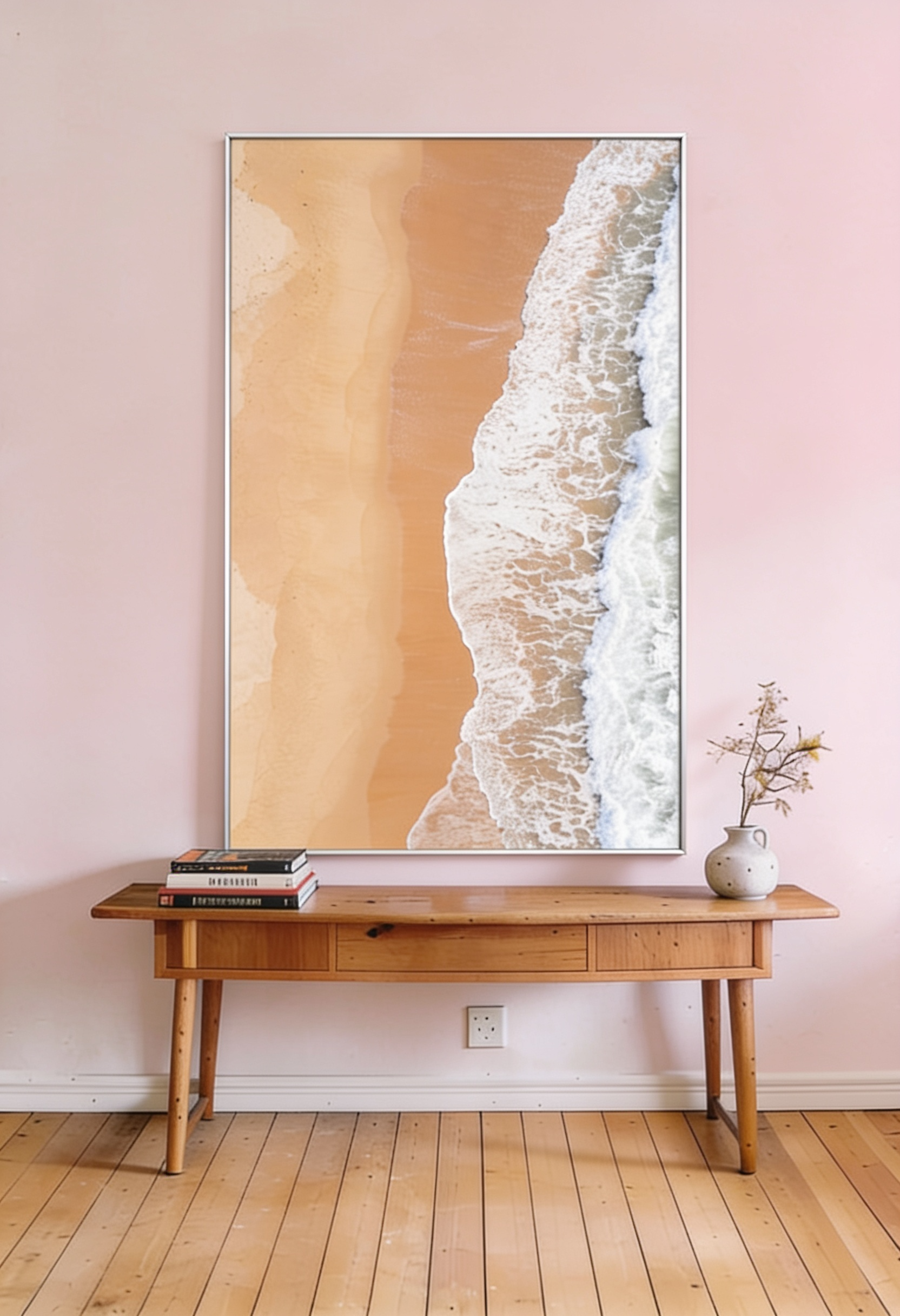 Strandlinie – Strand Wandbild mit Meer und Wellen von oben