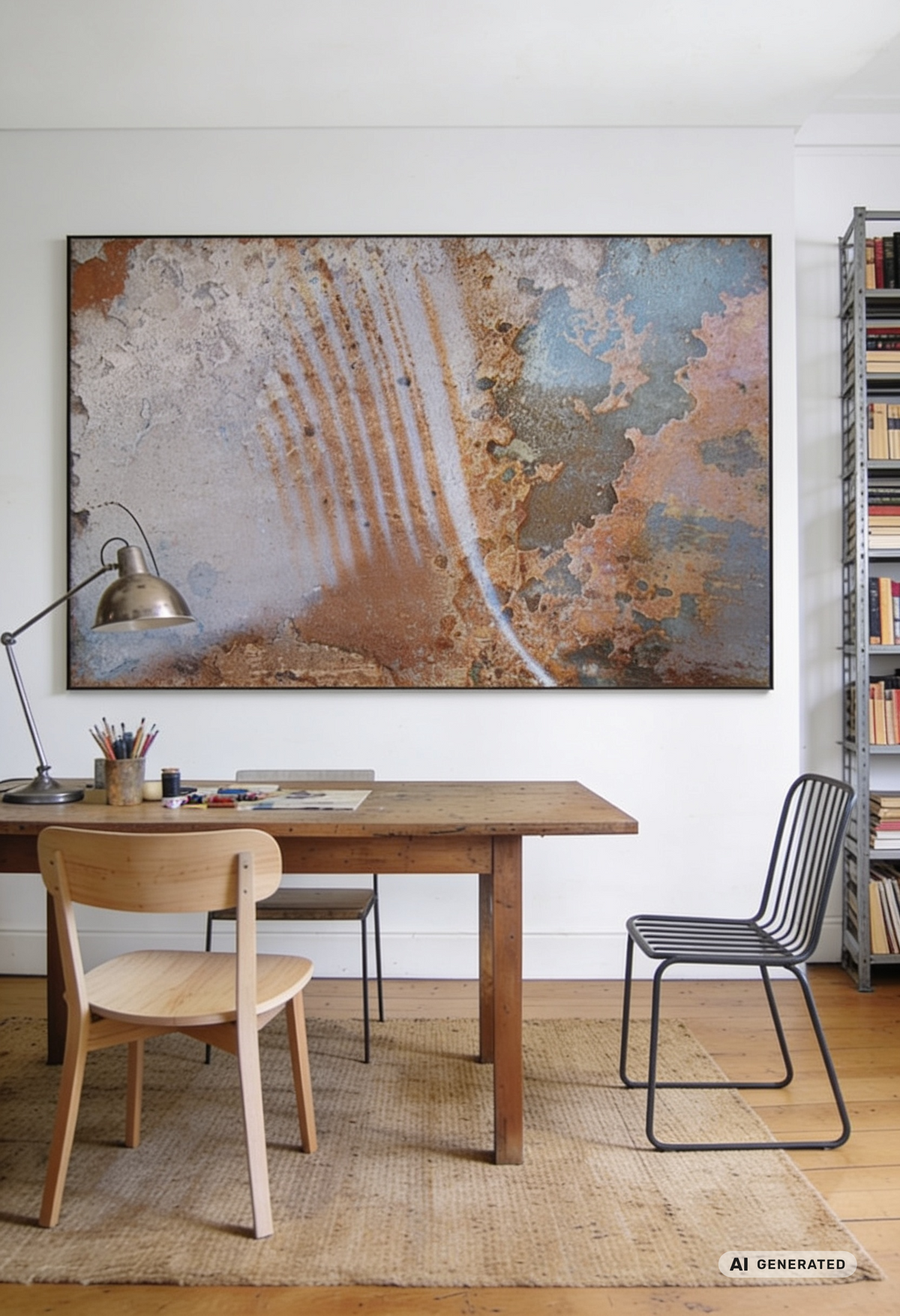 Rusty Galaxy – Abstraktes Patina-Wandbild in Rost- und Erdtönen – AI GENERATED / KI-GENERIERT