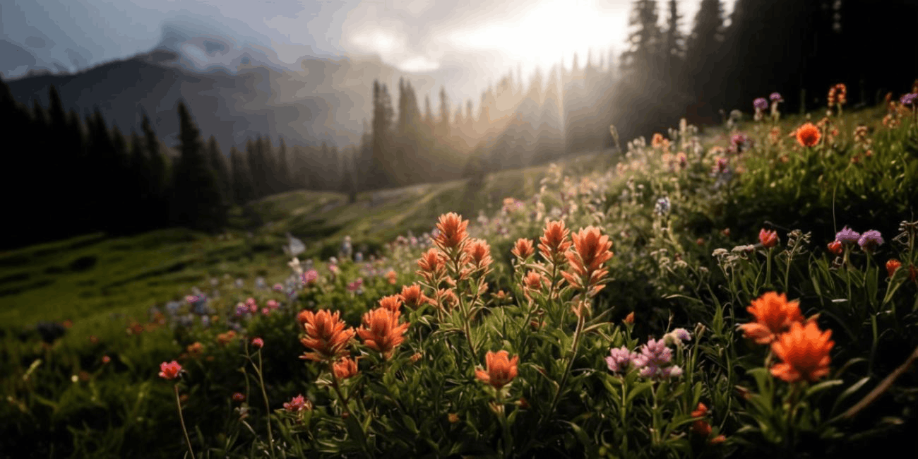Wandbild Blumenwiese Lichtstrahlen
