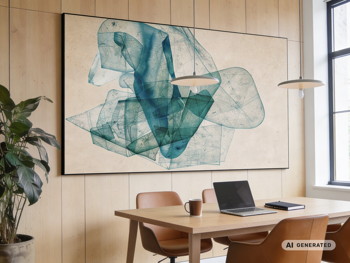 Botanic Paper – Abstraktes Wandbild in Petrol und Grün – AI GENERATED / KI-GENERIERT