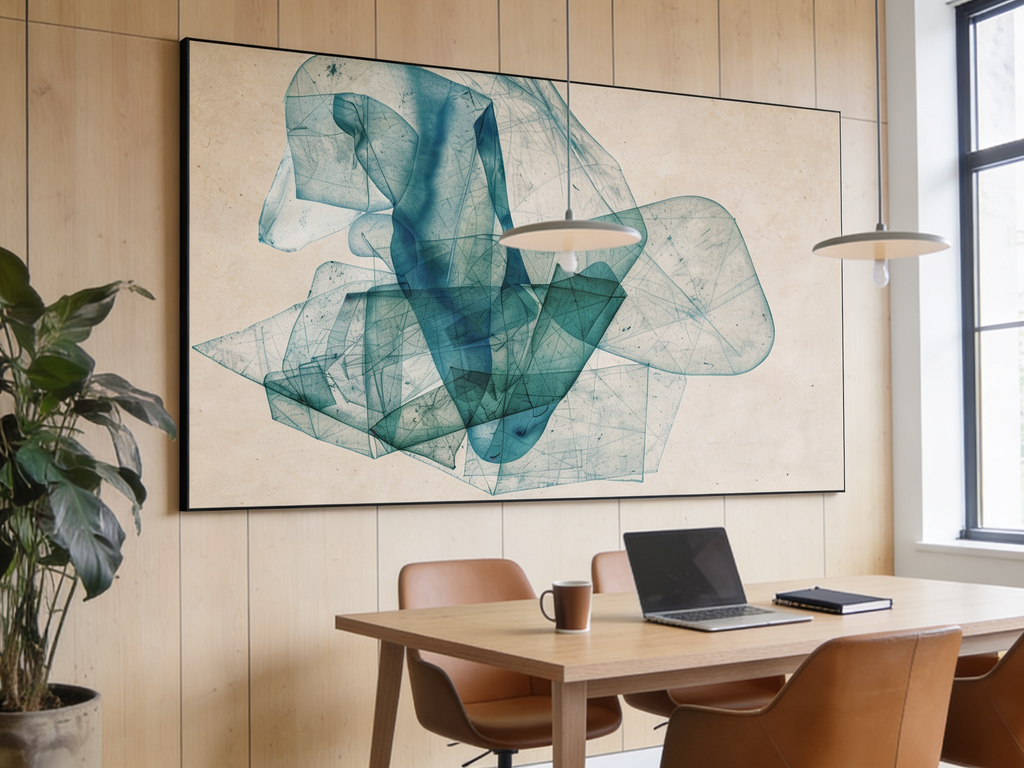 Botanic Paper – Abstraktes Wandbild in Petrol und Grün