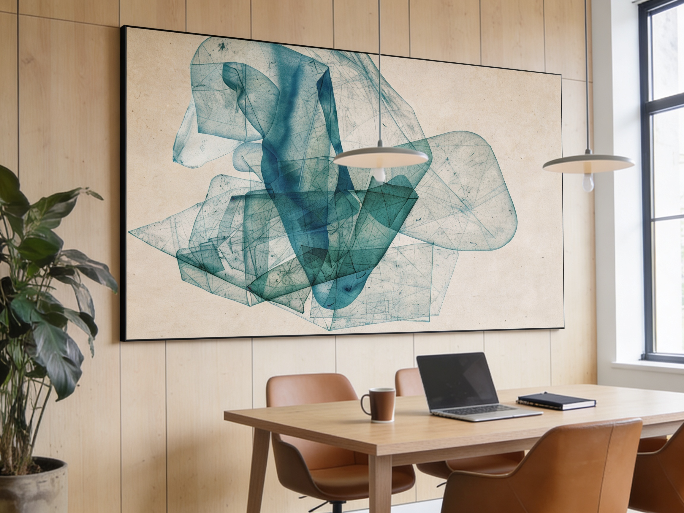 Botanic Paper – Abstraktes Wandbild in Petrol und Grün