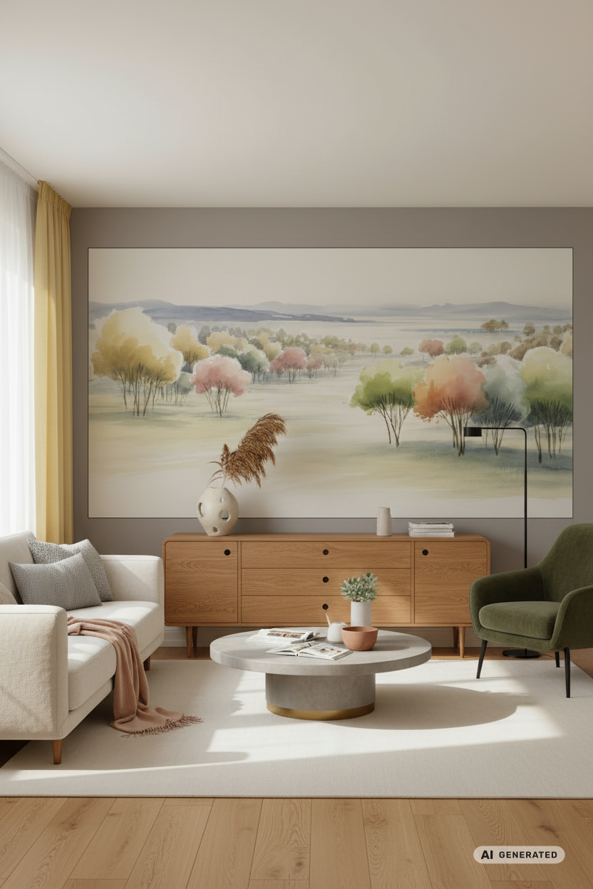 Familytrees in Aquarell - Landschaftsbild – AI GENERATED / KI-GENERIERT