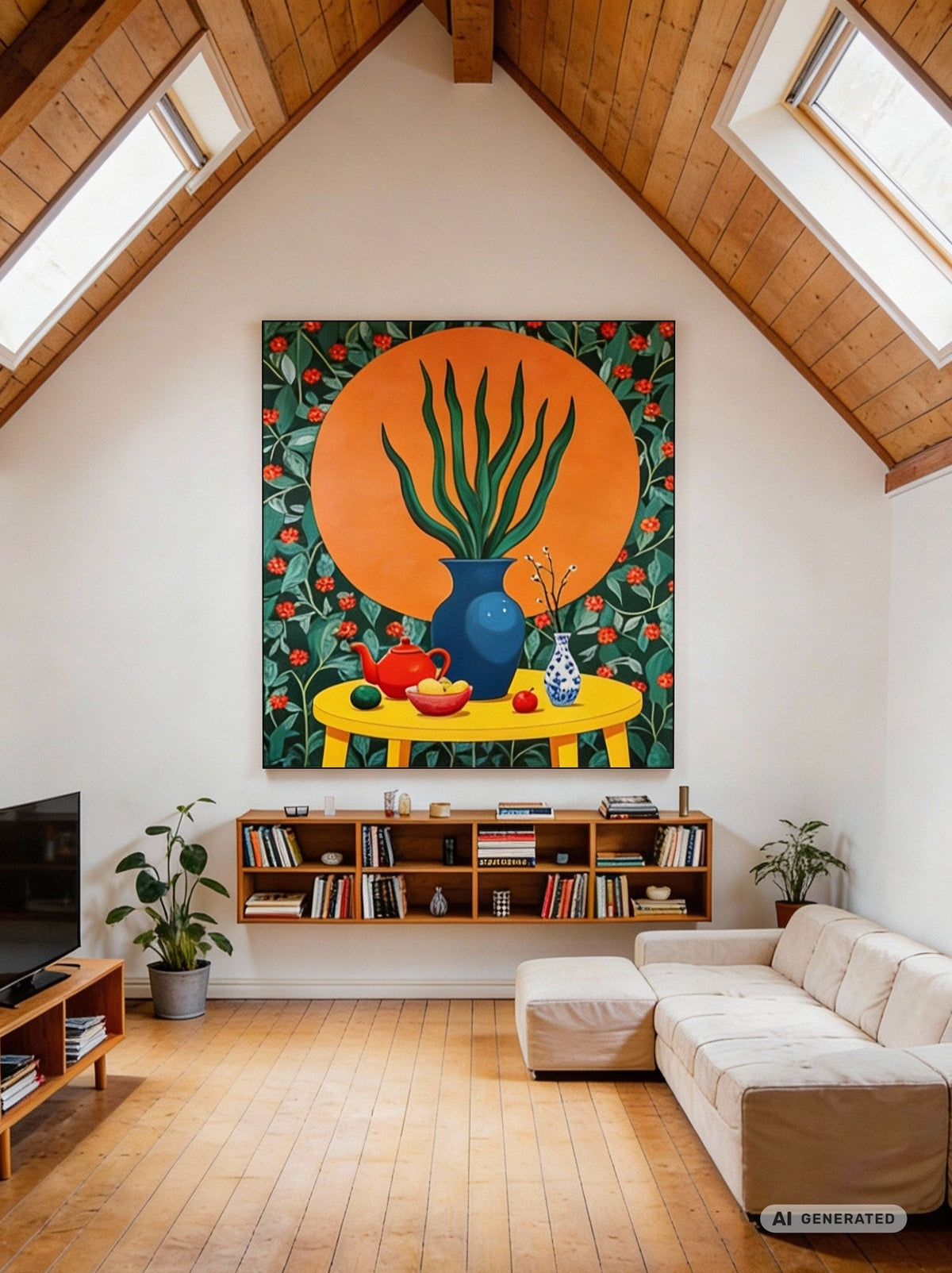 Tea with Kahlo – Stillleben Wandbild mit Vase & Teekanne – AI GENERATED / KI-GENERIERT