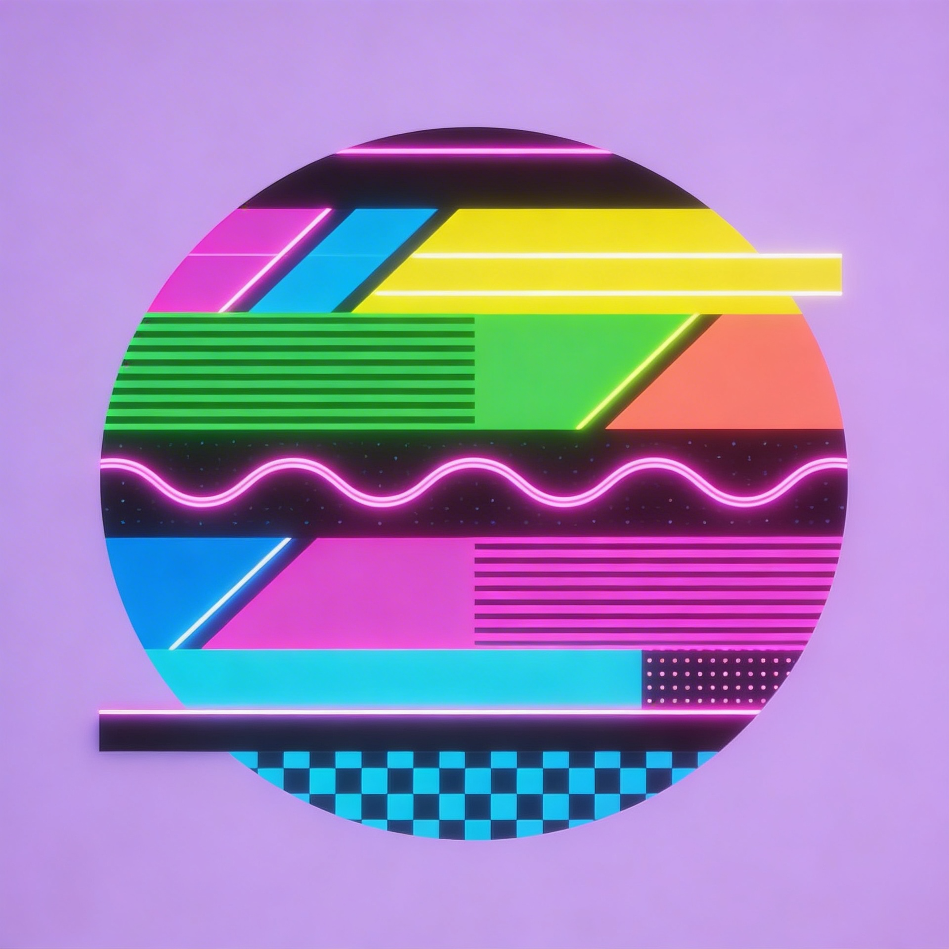 Midnight Synth - Geometrisches Retro-Wandbild im Memphis-Stil