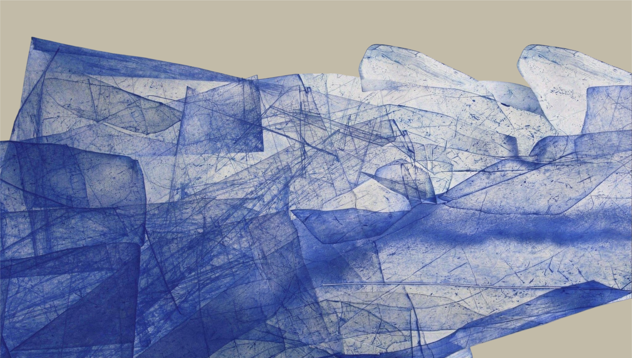 Paper Science – Abstraktes Wandbild in Blau mit feinen Strukturen