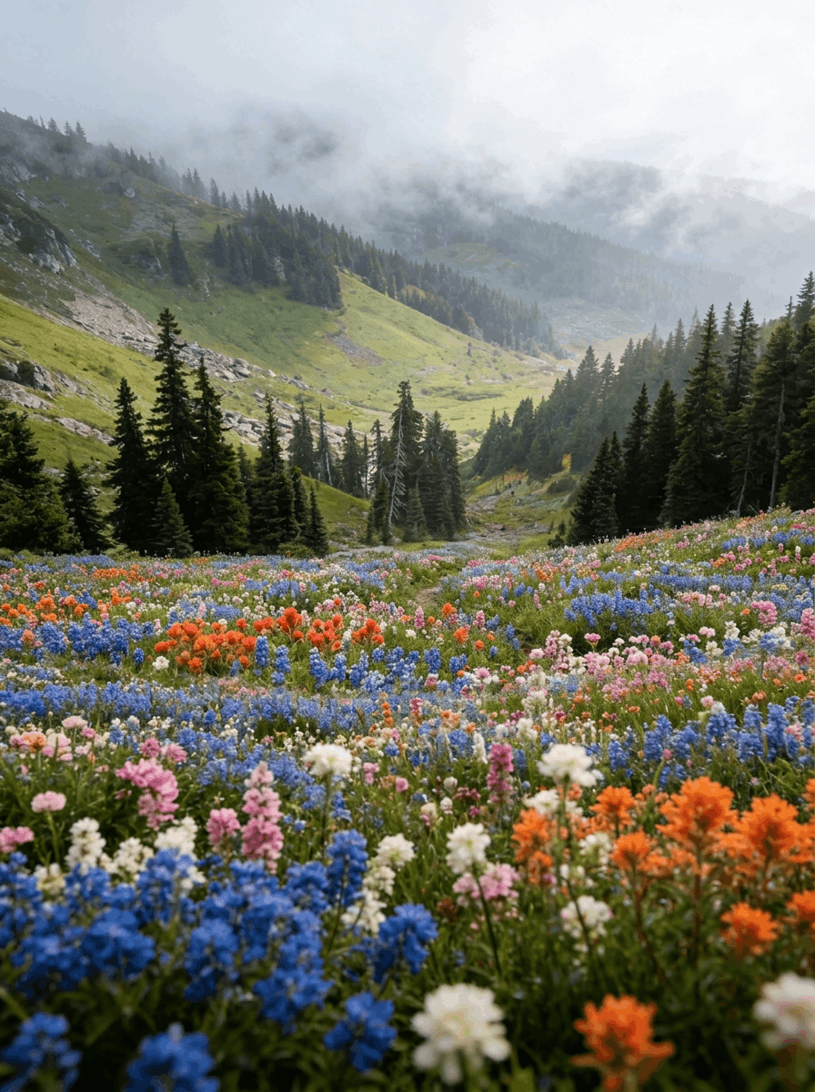 Wandbild Tal mit Blumen