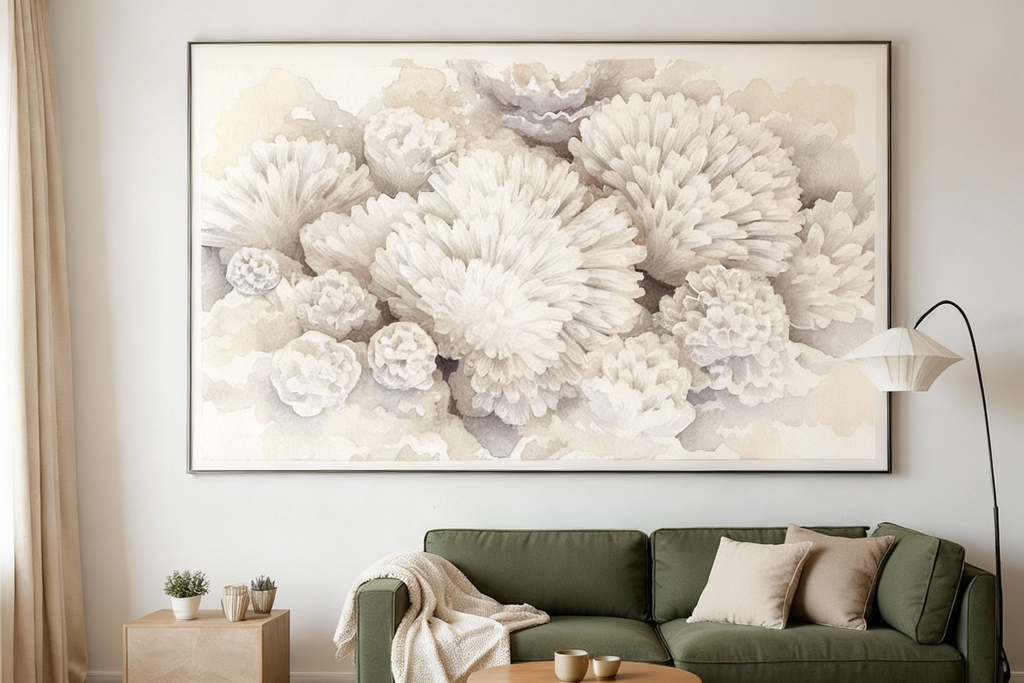 Soft Bloom – Beiges Aquarell-Wandbild