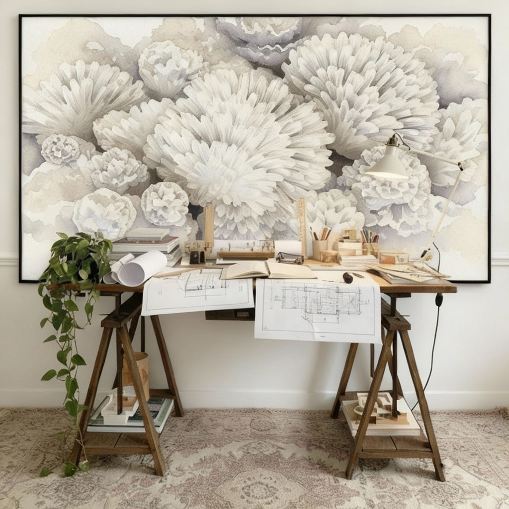 Soft Bloom – Beiges Aquarell-Wandbild