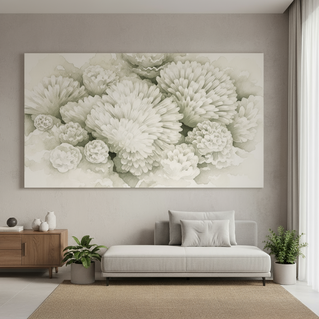 Soft Bloom – Beiges Aquarell-Wandbild