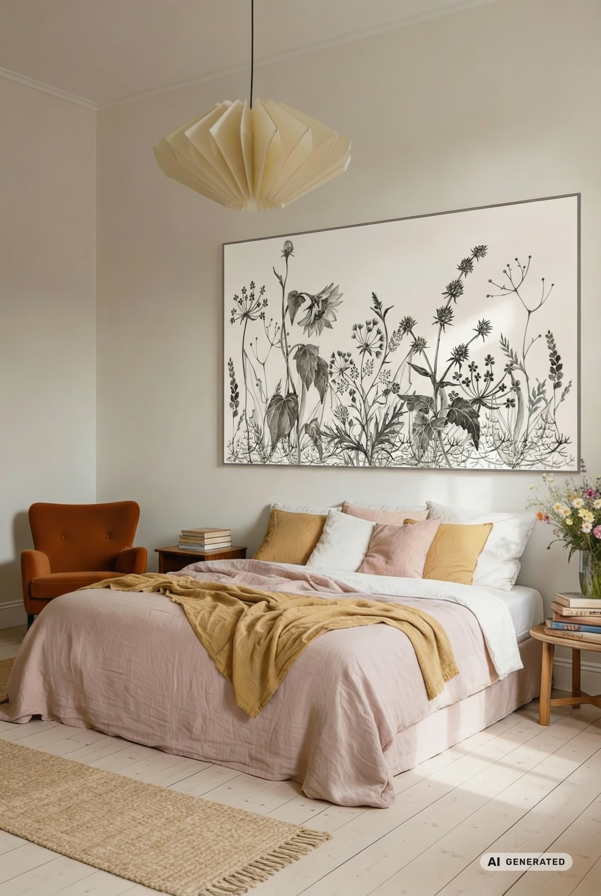 Botanic Bitter - Wandbild Blumen Sepia – AI GENERATED / KI-GENERIERT