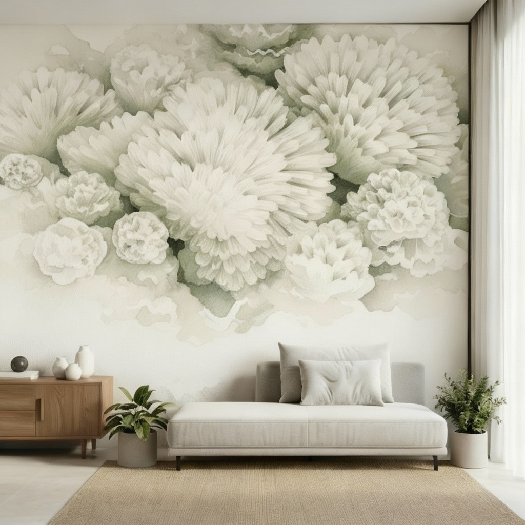 Soft Bloom – Beiges Aquarell-Wandbild