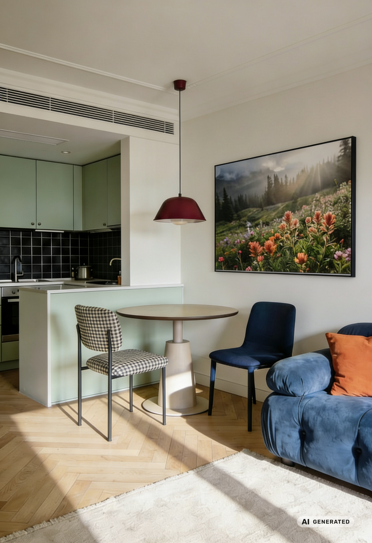 Abendblühen – Blumenwiese Wandbild im warmen Abendlicht – AI GENERATED / KI-GENERIERT