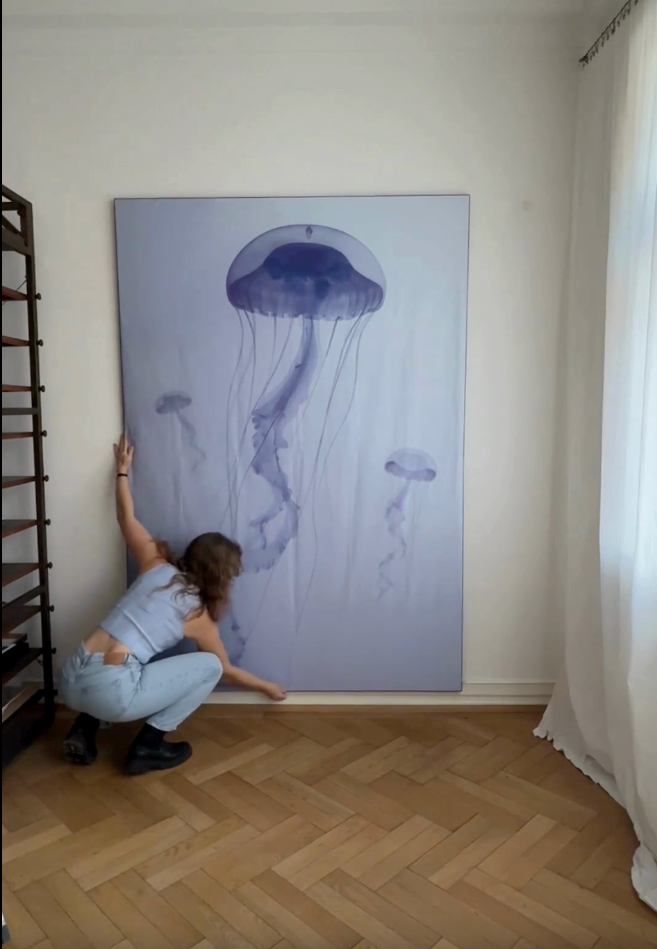 Wandbild Qualle Silent Jelly – Kunstdruck mit Quallen-Motiv in Blau- und Lilatönen